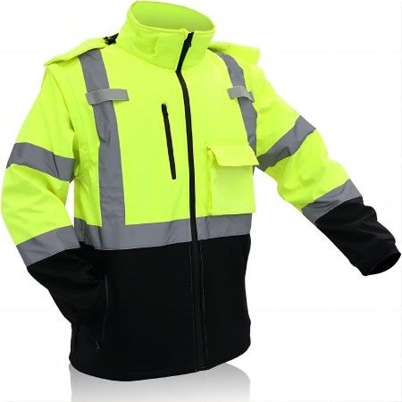 55inch Safety Reflective Jacket Removable Hood Sleeves Hi Vis Waterproof Lightweight Jacket